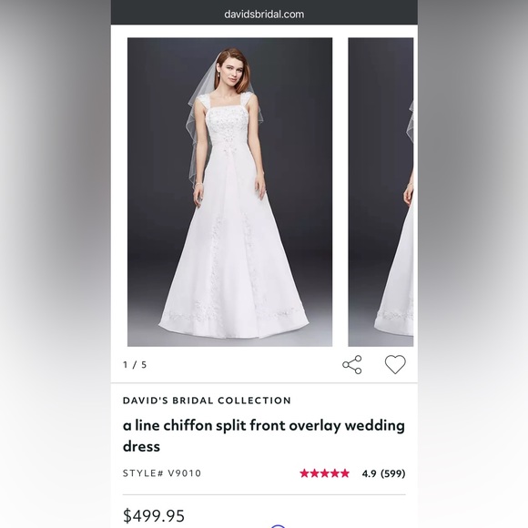 DAVID'S BRIDAL a line chiffon split front overlay wedding dress size 4P - Picture 5 of 6